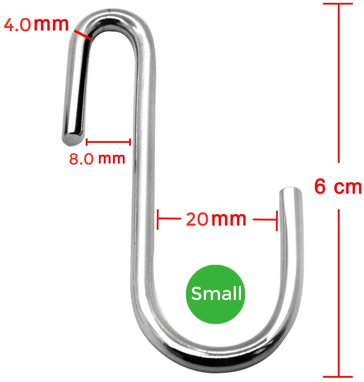 Small Size Heavy Duty S Metal Hooks - Silver Colour - 304 Stainless Steel with 4mm Thick- Sold in 5/25/50 - Rackshop Australia