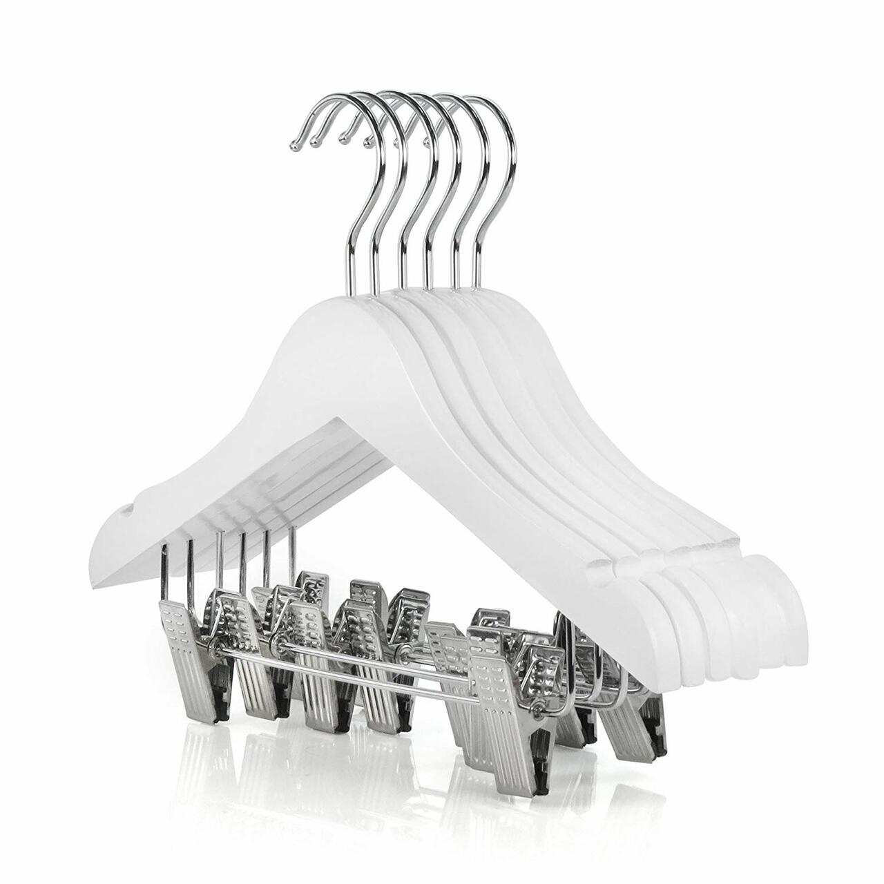 36cm White Wooden Baby Hangers with Clips & Notches Sold in Bundles of 25/50/100 - Rackshop Australia