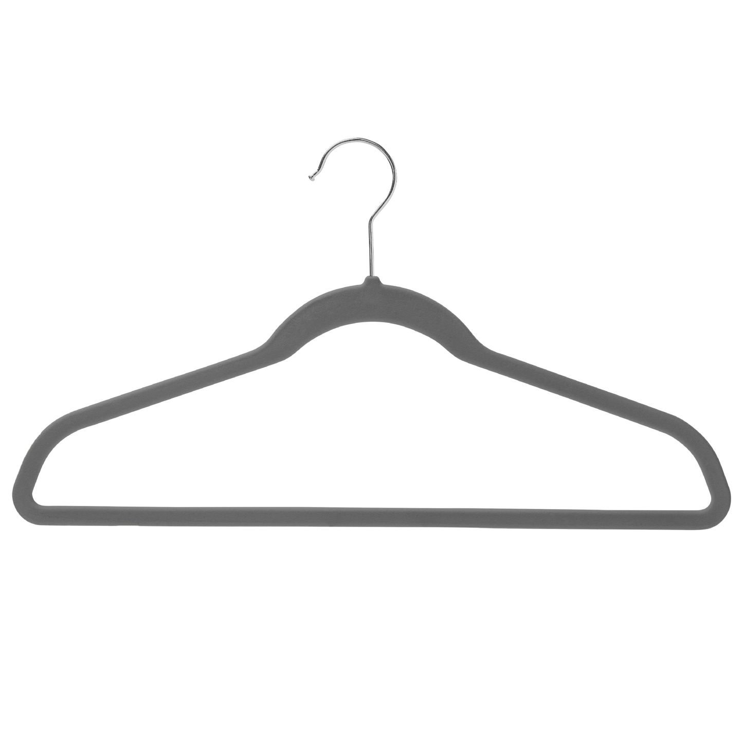 43cm Slim-Line Grey Velvet Coat Hanger with Chrome Hook Sold in Bundles of 20/50/100 - Rackshop Australia