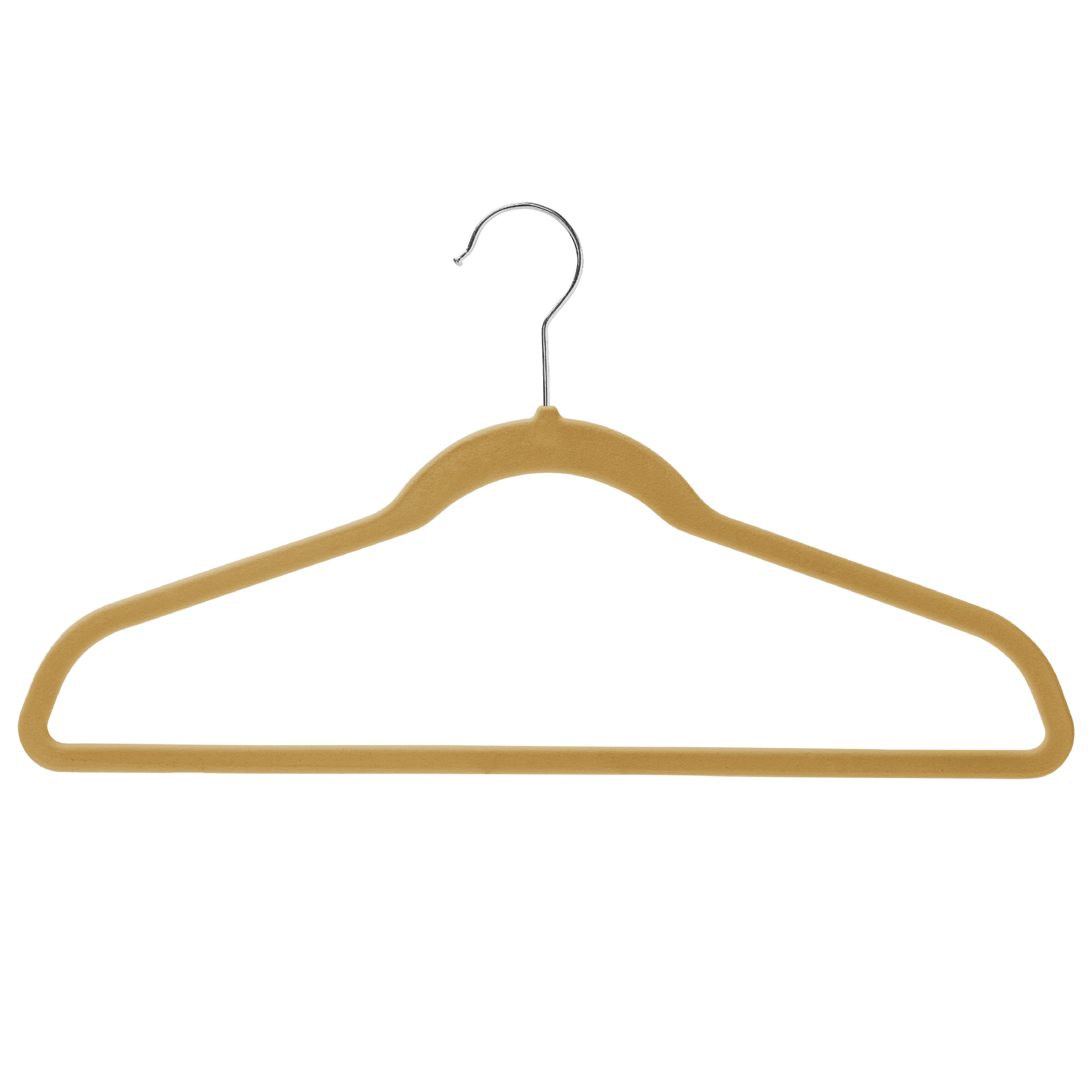 43cm Slim-Line Camel Velvet Coat Hanger with Chrome Hook Sold in Bundles of 20/50/100 - Rackshop Australia