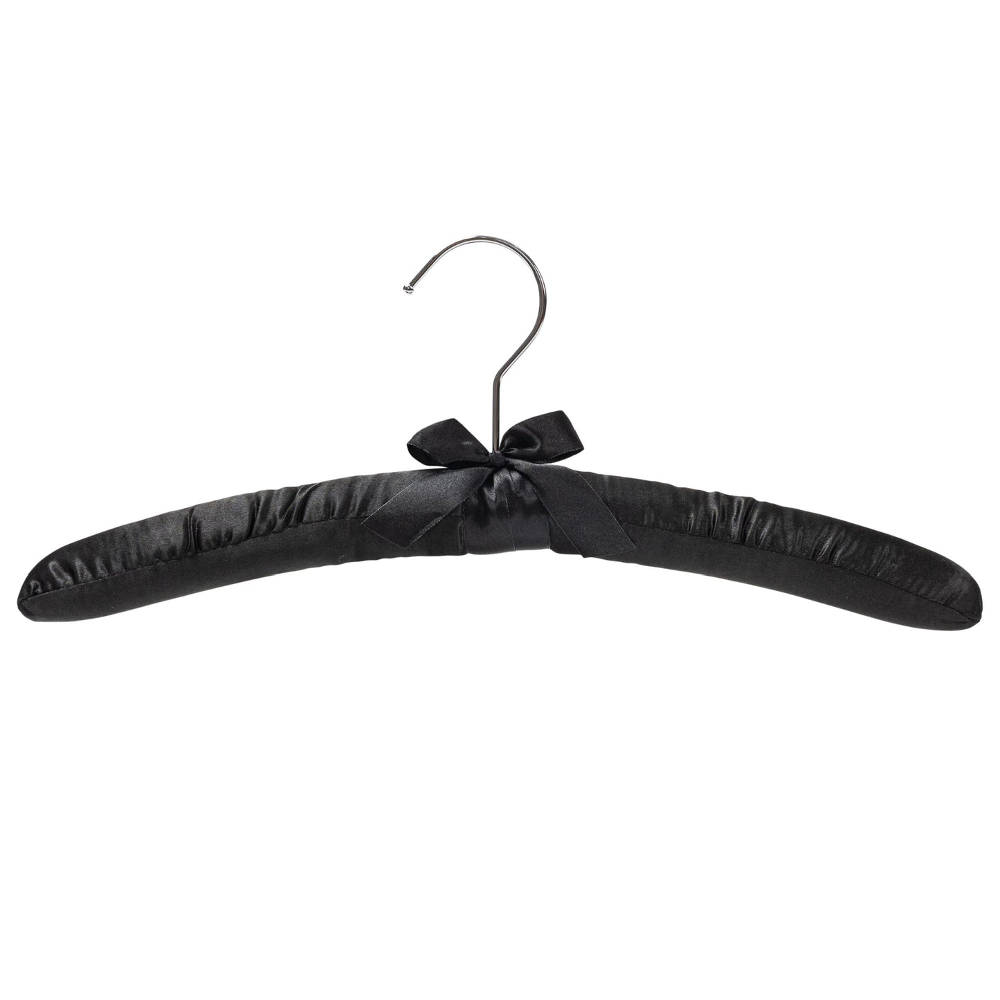 38cm Black Satin Padded Coat Hanger with Chrome Hook-Sold in Bundle of 10/25/50 - Rackshop Australia