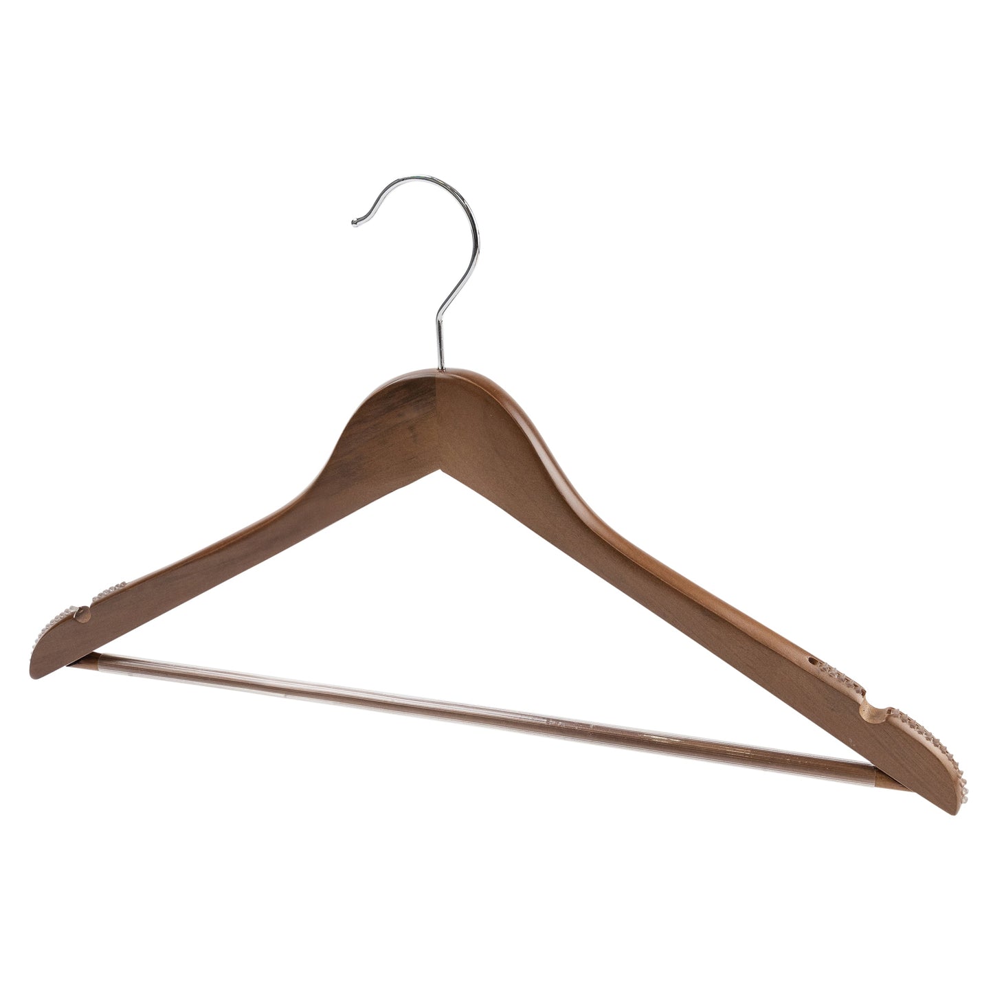 43cm Walnut Wooden Coat Hanger With Bar 14mm thick With Soft Rubber Sold in 25/50/100 - Rackshop Australia
