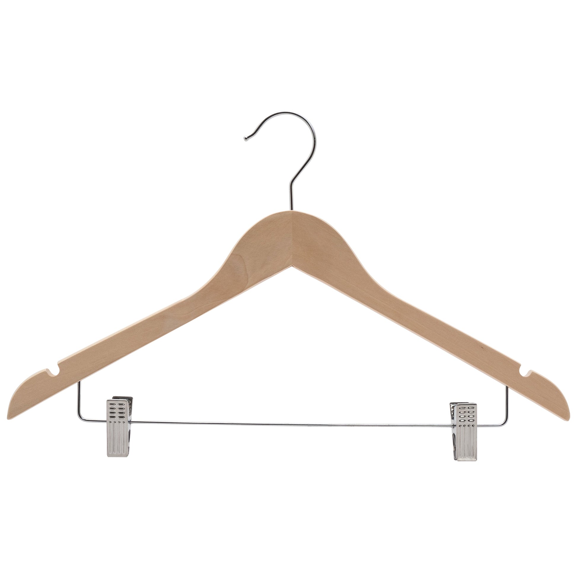 43cm Premium Raw Wood Combination Coat Hanger With Clips - NO Lacquer 12mm thick Sold in Bundle of 25/50/100 - Rackshop Australia