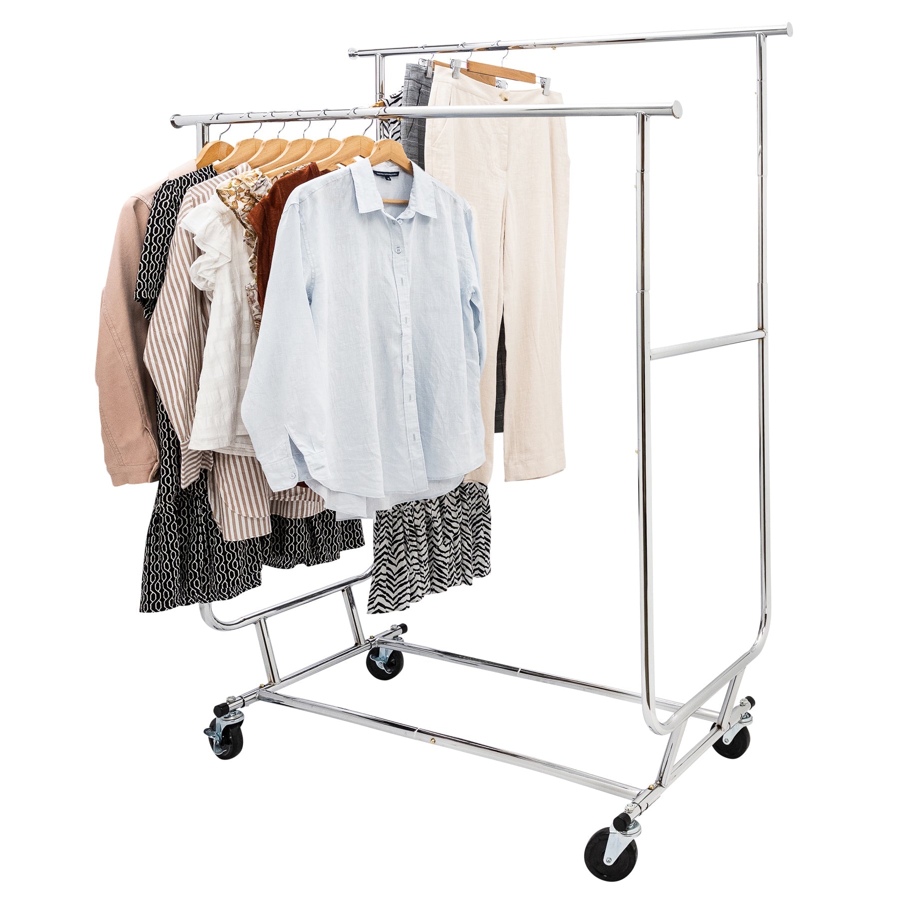 N2 Heavy Duty Double Rail Chrome Metal Garment Rack Commercial Grade 220kgs Weight Capacity Sold in 1 5