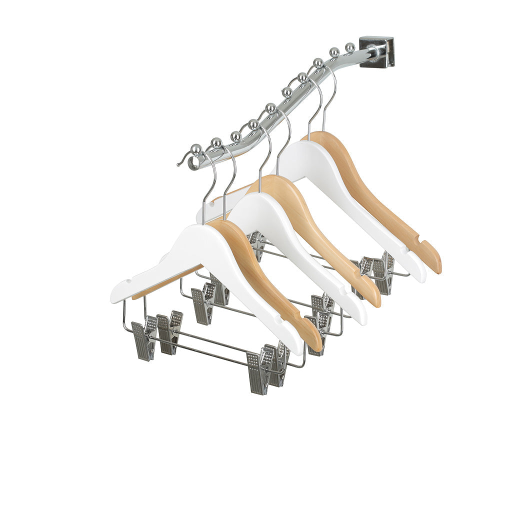 36cm White Wooden Baby Hangers with Clips & Notches Sold in Bundles of 25/50/100 - Rackshop Australia